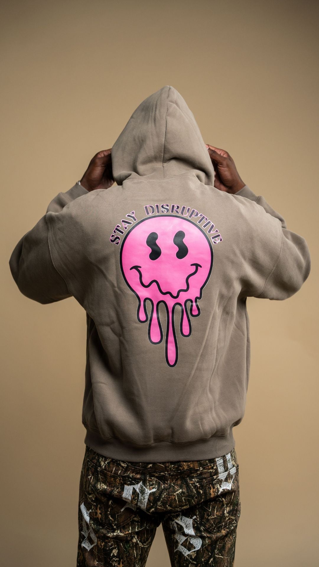 Coffee/Pink 'Stay Disruptive' Vintage Hoodie